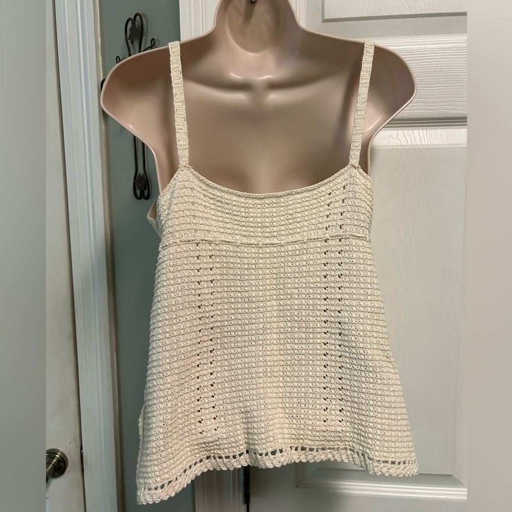 GAP Crochet Tank Small Ivory Babydoll Y2K Boho Coquette Hippie Beach Festival - Picture 2 of 8